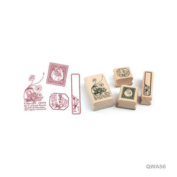 MG Traders Stamps Ink Pad & Block Qwas6 Quartet Wooden Antique Stamp 4Pc