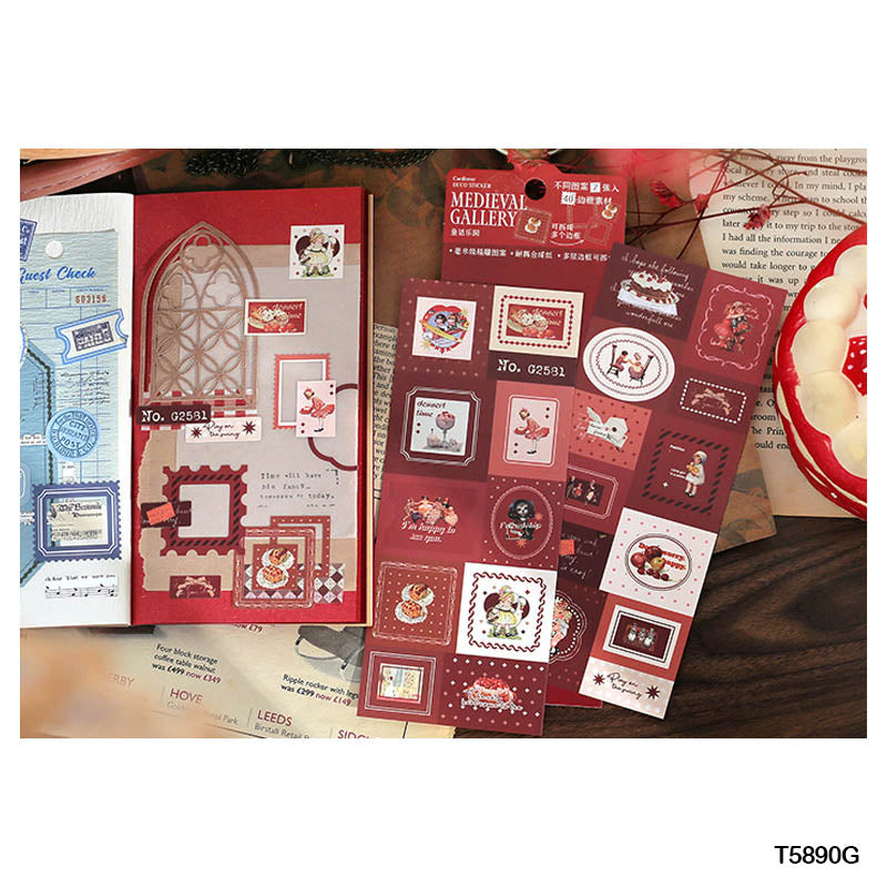 MG Traders Stickers T5890G Vintage Stamp Border Deco Sticker 2 Sheets