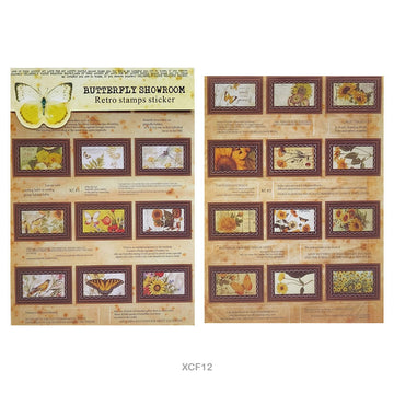Xcf1-2 Butterfly Showroom Retro Stamp Sticker 2 Sheet