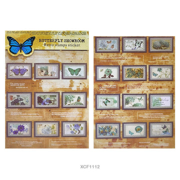 Xcf11-12 Butterfly Showroom Retro Stamp Sticker 2 Sheet