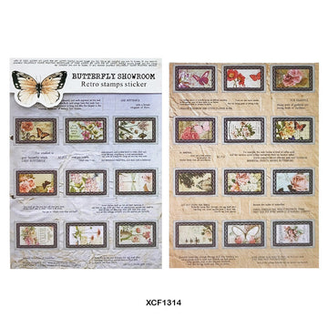 Xcf13-14 Butterfly Showroom Retro Stamp Sticker 2 Sheet