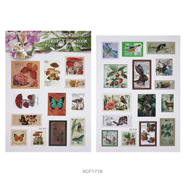Xcf17-18 Butterfly Showroom Retro Stamp Sticker 2 Sheet