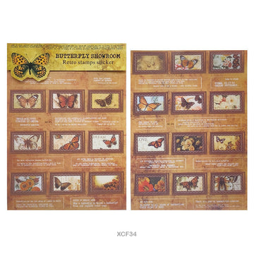 Xcf3-4 Butterfly Showroom Retro Stamp Sticker 2 Sheet