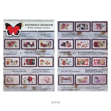 Xcf5-6 Butterfly Showroom Retro Stamp Sticker 2 Sheet