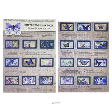 Xcf7-8 Butterfly Showroom Retro Stamp Sticker 2 Sheet