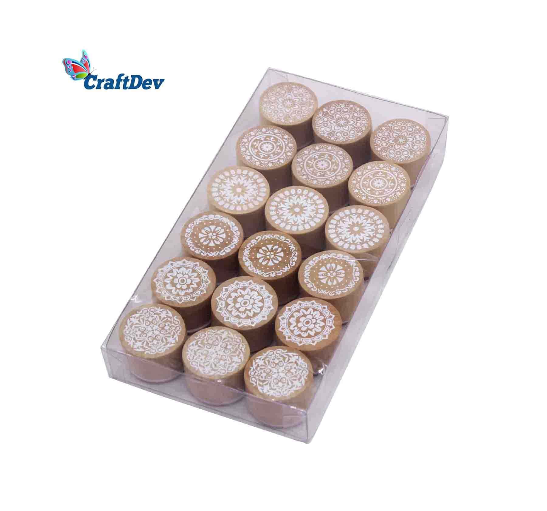 MG Traders Wooden Stamps Wooden Stamp Round Designs 18 Pcs (Wsrd)