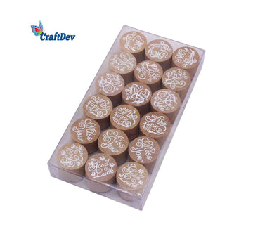 MG Traders Wooden Stamps Wooden Stamp Round Quotes 18 Pcs (Wsrq)