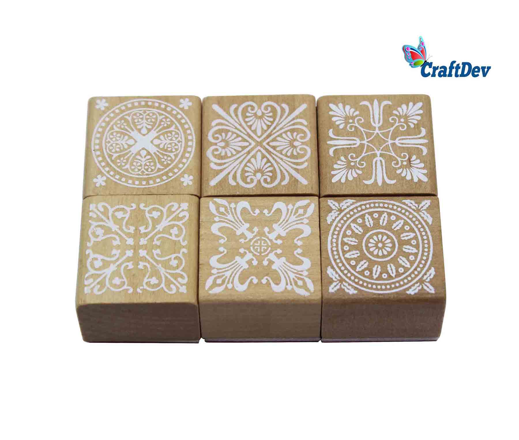 MG Traders Wooden Stamps Wooden Stamp Square 18 Pcs (Wss)