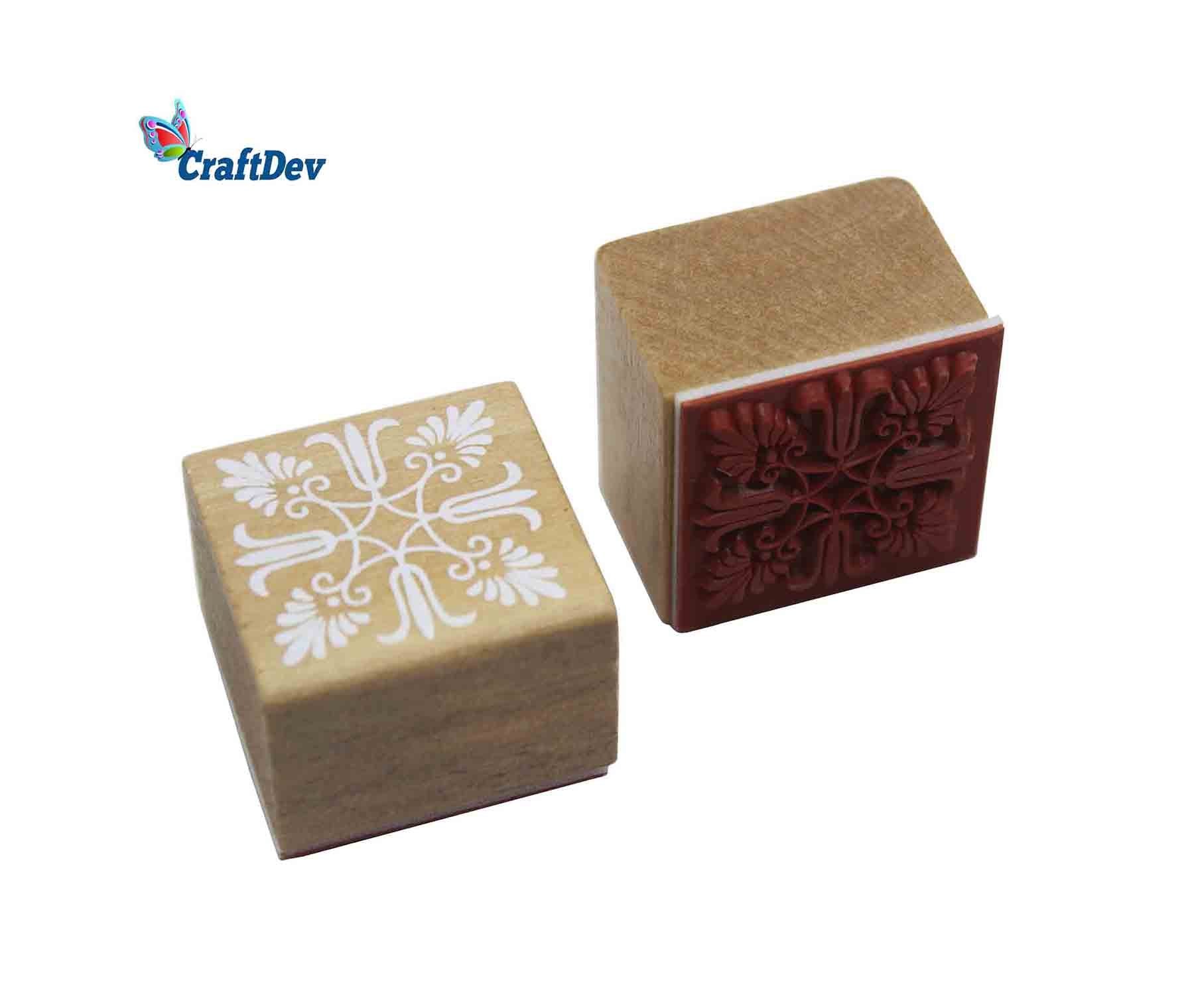 MG Traders Wooden Stamps Wooden Stamp Square 18 Pcs (Wss)