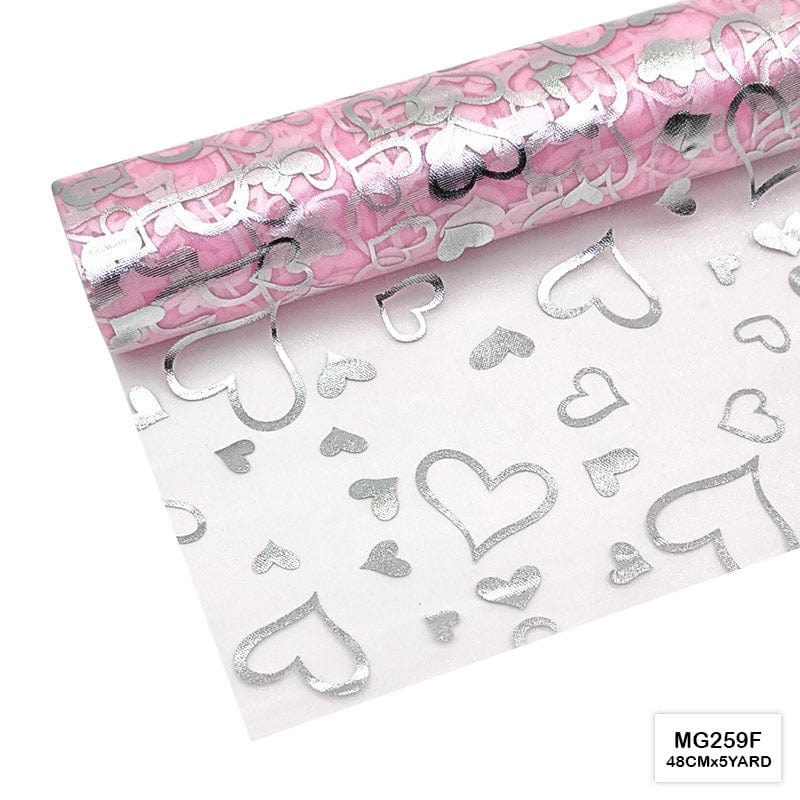 MG Traders Wrapping Papers Mg259F Silver Heart Net Roll 48Cmx5Yard