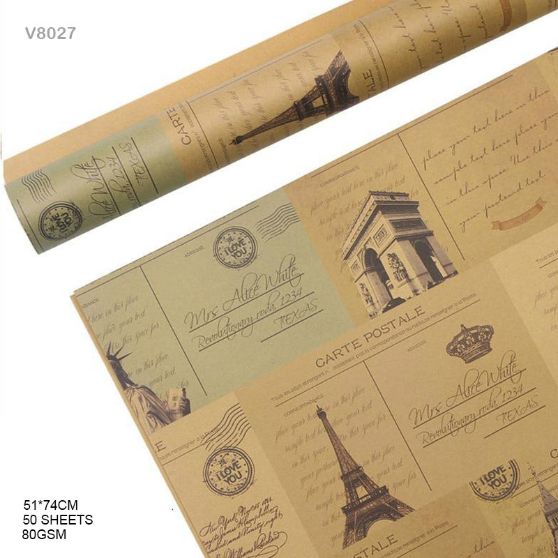 MG Traders Wrapping Papers Packing Paper Vintage Style V8027 51*74Cm 50 Sheets