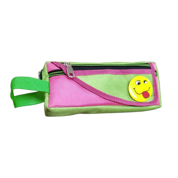 Smiley Dual Shade and Dual Zip Pencil Pouch for Kids - Pencil Box Kit with Attached Smiley Batch ( Contain 1 Unit ) ( assorted design )- Stationery Pouches made of Art Polyester