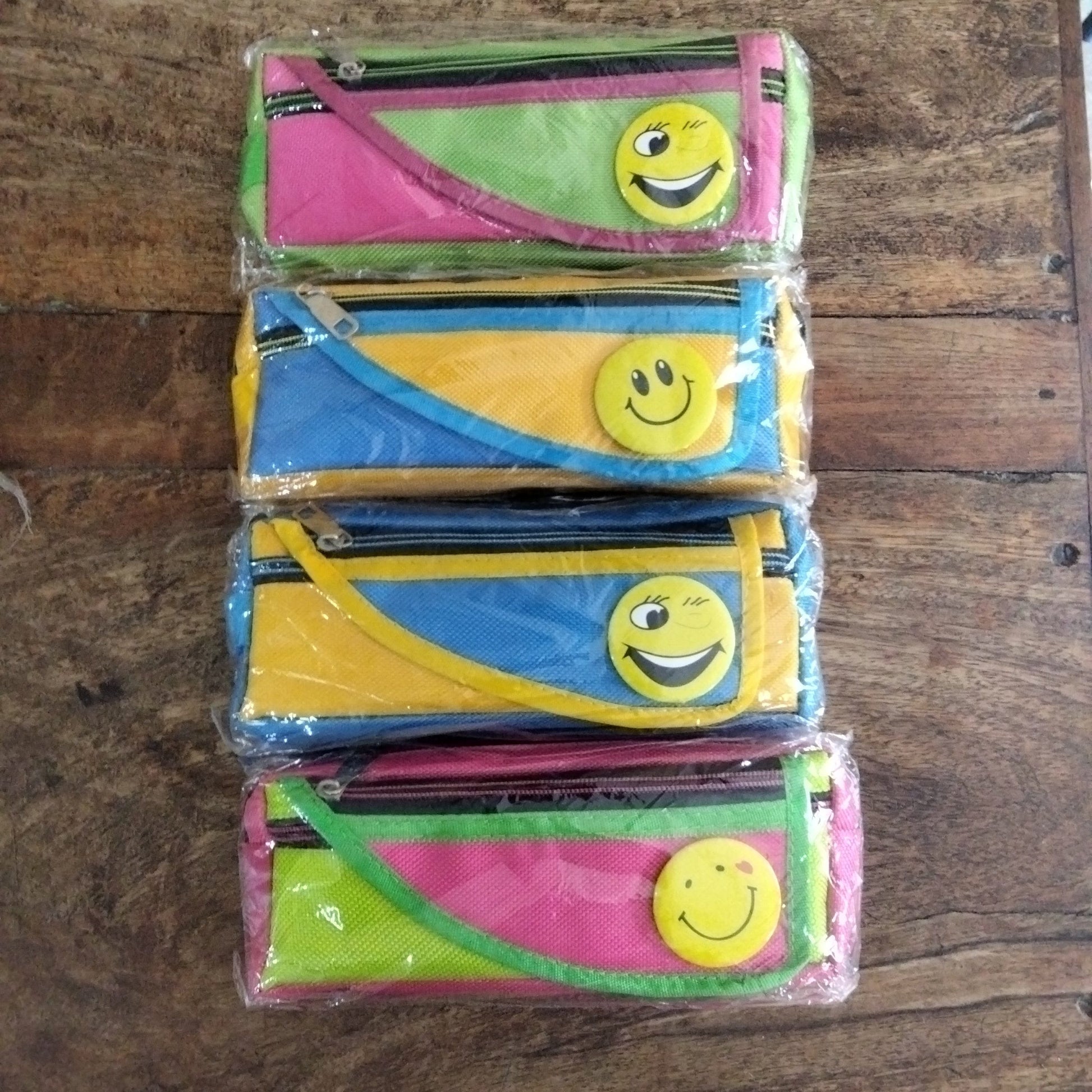 Mumbai market School Essentials Smiley Dual Shade and Dual Zip Pencil Pouch for Kids - Pencil Box Kit with Attached Smiley Batch - Stationery Pouches made of Art Polyester