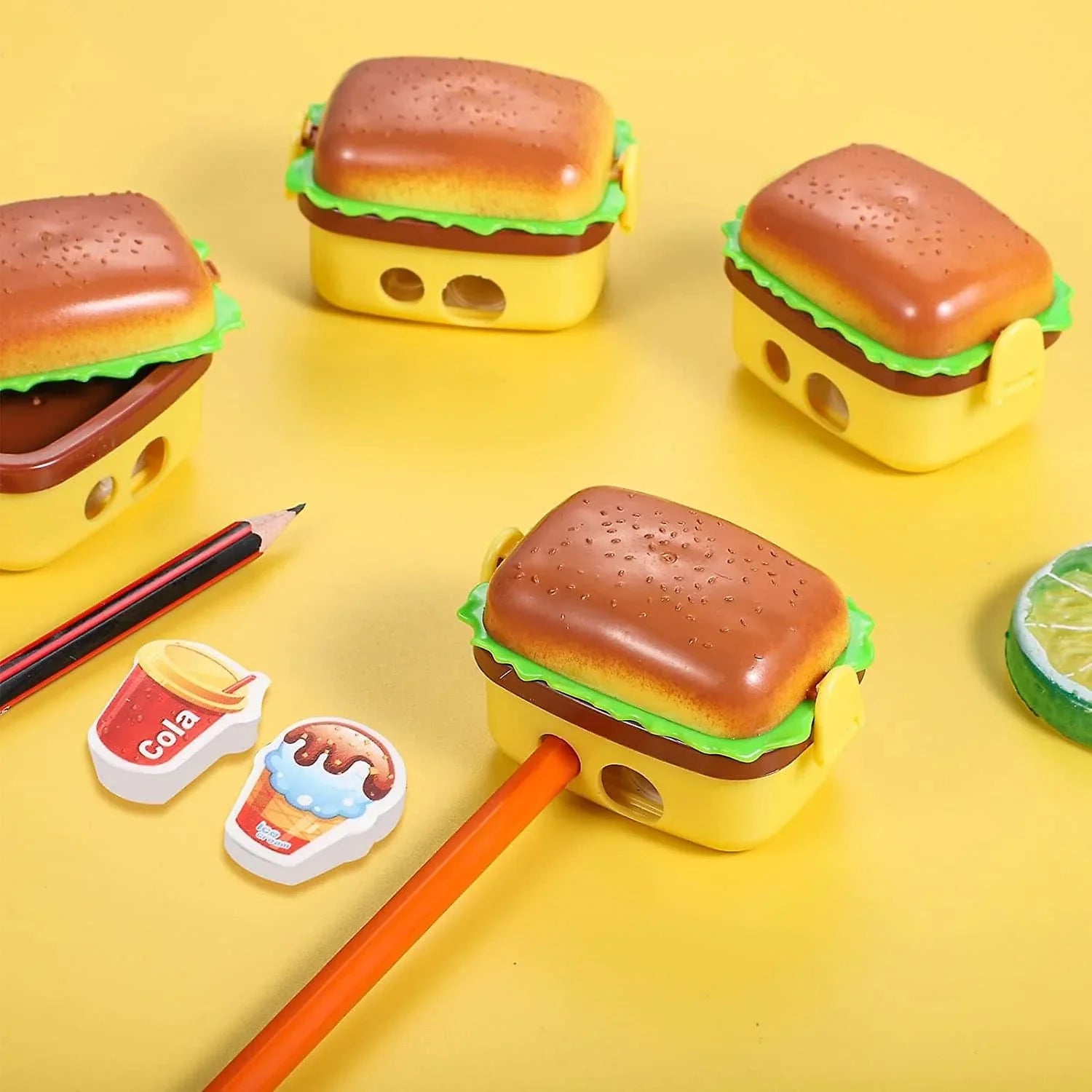 Ultimate Hamburger Set DualHole Sharpener & Eraser Perfect for Pre
