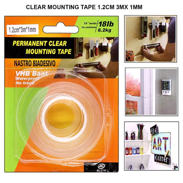 Transparent Mounting Tape - Strong Adhesive for Secure and Invisible Mounting, 1.2cm x 3m x 1mm