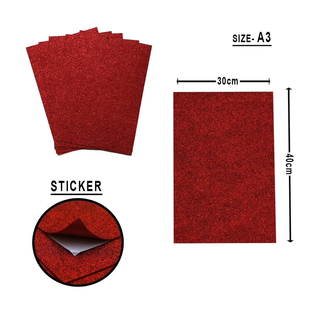 Ravrai Craft - Mumbai Branch Craft A3 Glitter Foam Sticker Sheet (Red)