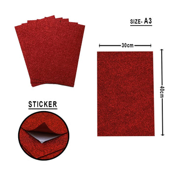 Ravrai Craft - Mumbai Branch Craft A3 Glitter Foam Sticker Sheet (Red)