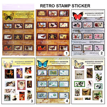 Sticker Retro Stamp (assorted design) I 1 pack contains 2 sheets