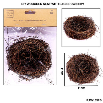 Rustic Retreat: DIY Wooden Nest with Egg (Brown, Big- 11x11cm) - Create Your Own Natural Haven