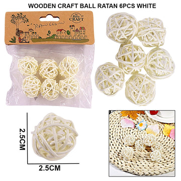 Wooden Ball Ratan 2.5Cm 6Pcs White Raw665