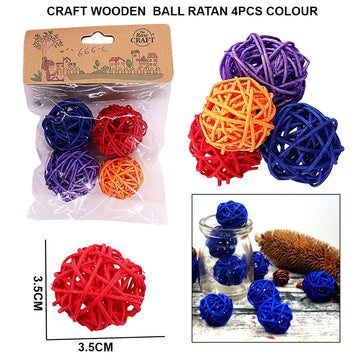 Wooden Ball Ratan 3.5cm 4PCS Colour