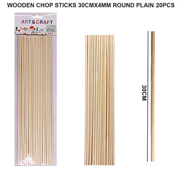 Wooden Stick 30Cmx4Mm Round Plain 20Pcs Raw4086