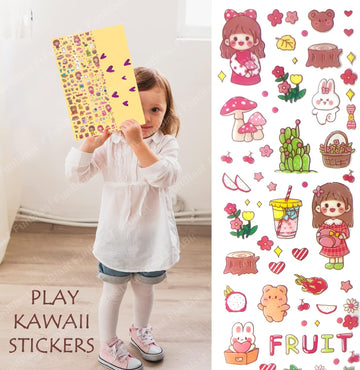 Cute Cartoon Theme Kawaii Stickers - 20 PET Sheets Cute Washi Stickers for Project, Japanese Style Girls Sticker Set, Size of Each Sheet - 20 X 8 CM (Color and Design May Vary)