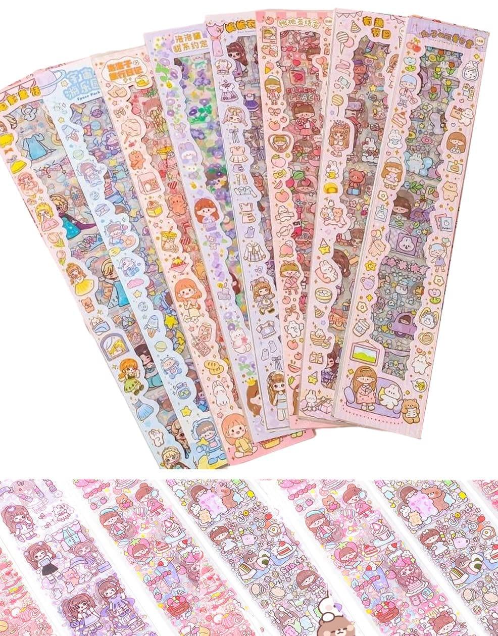 Cute Cartoon Theme Kawaii Stickers - 20 PET Sheets Cute Washi Stickers ...