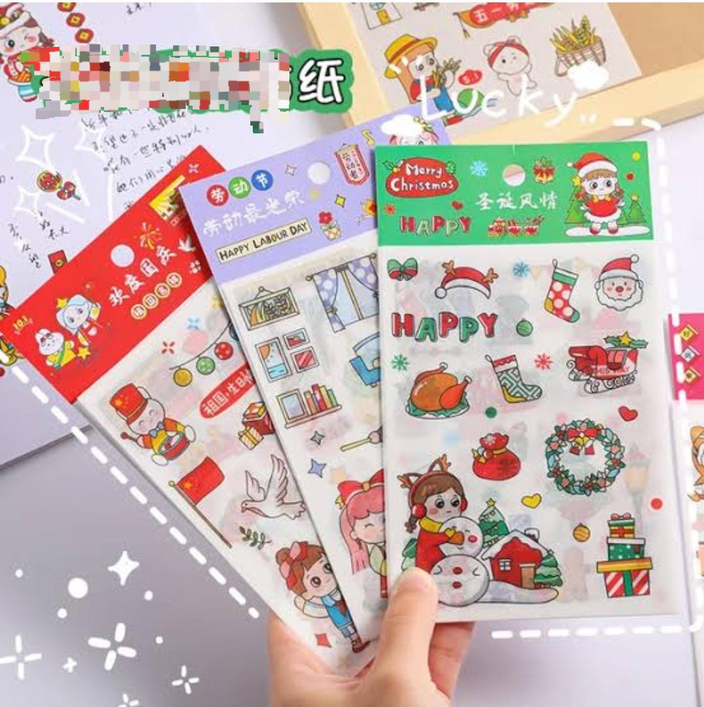 Sun International Merry christmas Stickers - 4 Sheets Cute Stickers for Project, Japanese Style Sticker Set (Assorted) | Pack of 4 sheets