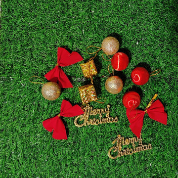Christmas Tree Decoration- Tree ornaments (  colour balls,small gift box, merry chirstmas tag and red bow)