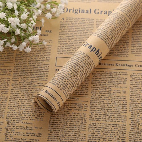 5pcs Newspaper Design Wrapping Paper, Modern Letter Graphic Flower