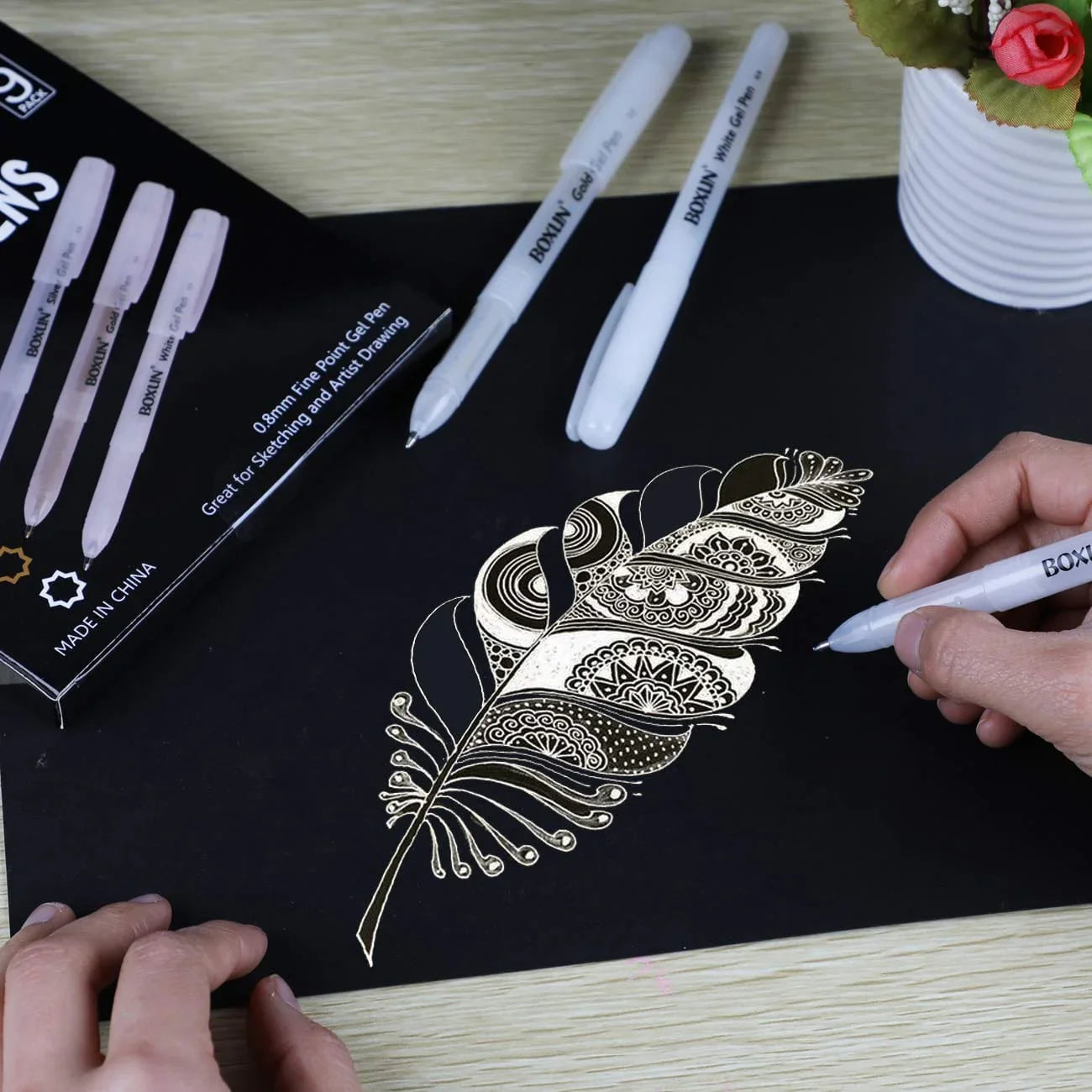 jai ambe novelties Canvas, Sketch books and Everything! White Gel Pen, Mandala White Pen S618WE Buy 1 Get 1 Free