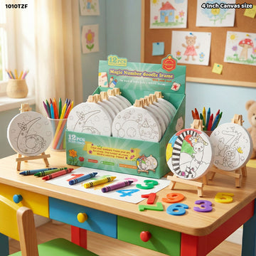 Mini Canvas & Easel Printed 4 Inch Round - Painting Set