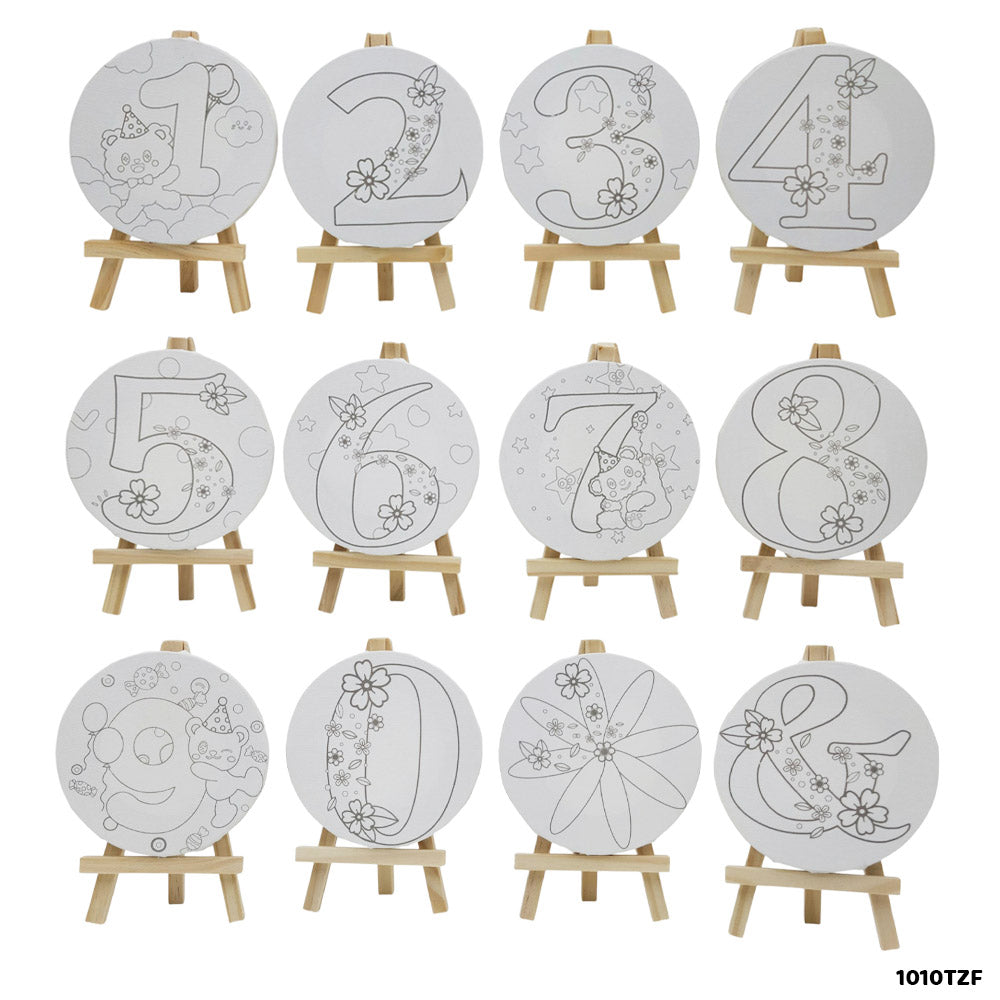Mini Canvas & Easel Printed 4 Inch Round - Painting Set