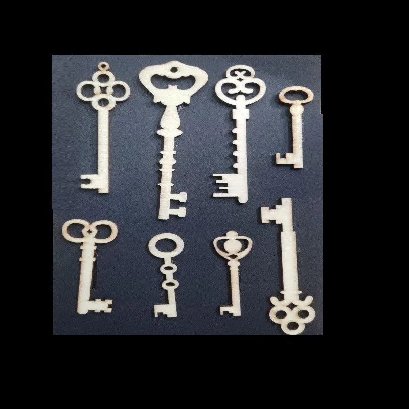 Wooden Embellishments Pack - Key Design (8 Pieces)