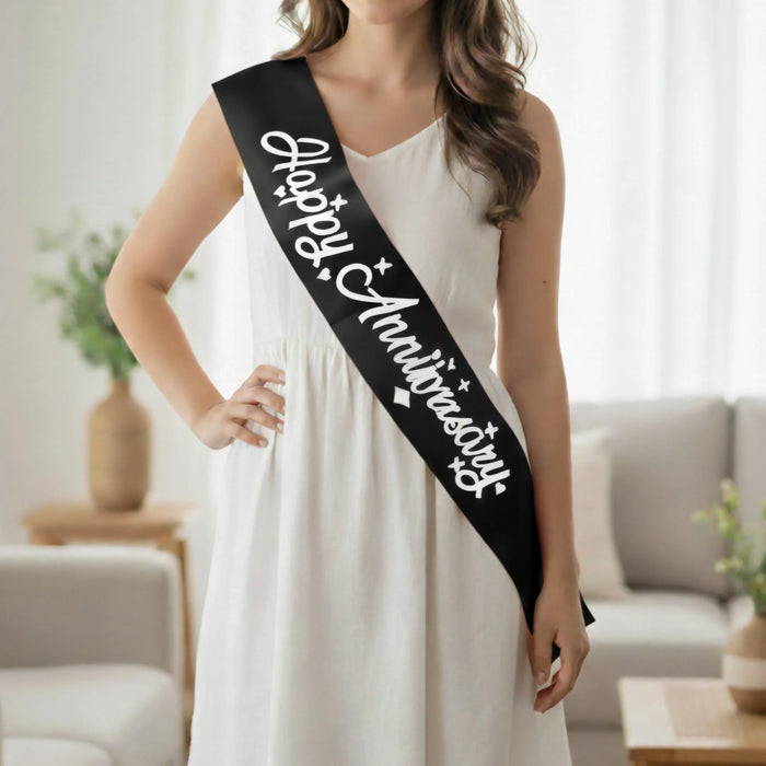 Happy Anniversary Sash Black White