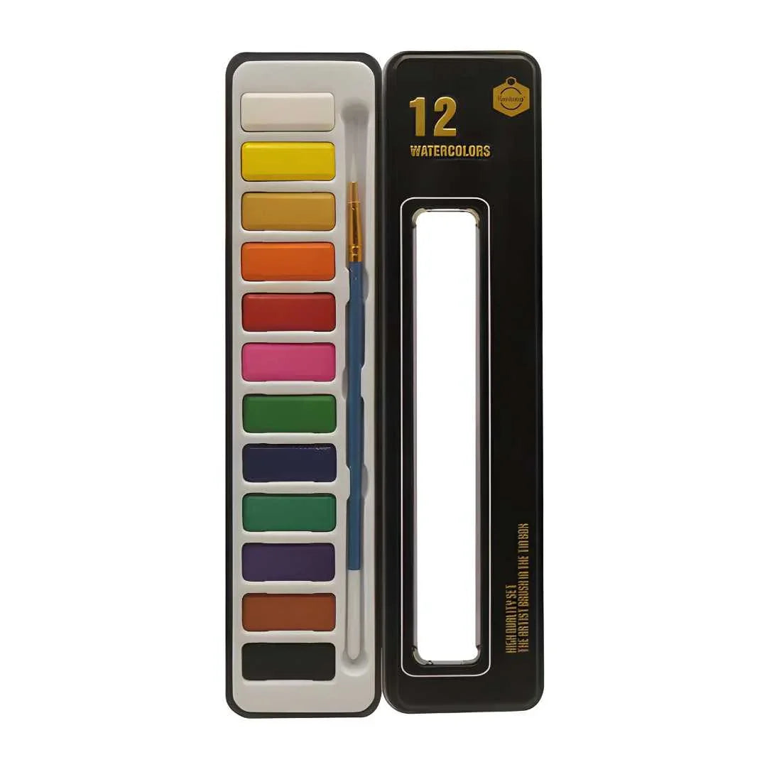 Vibrant Palette: Explore 12 Exquisite Watercolors | 12 shade watercolors with brush