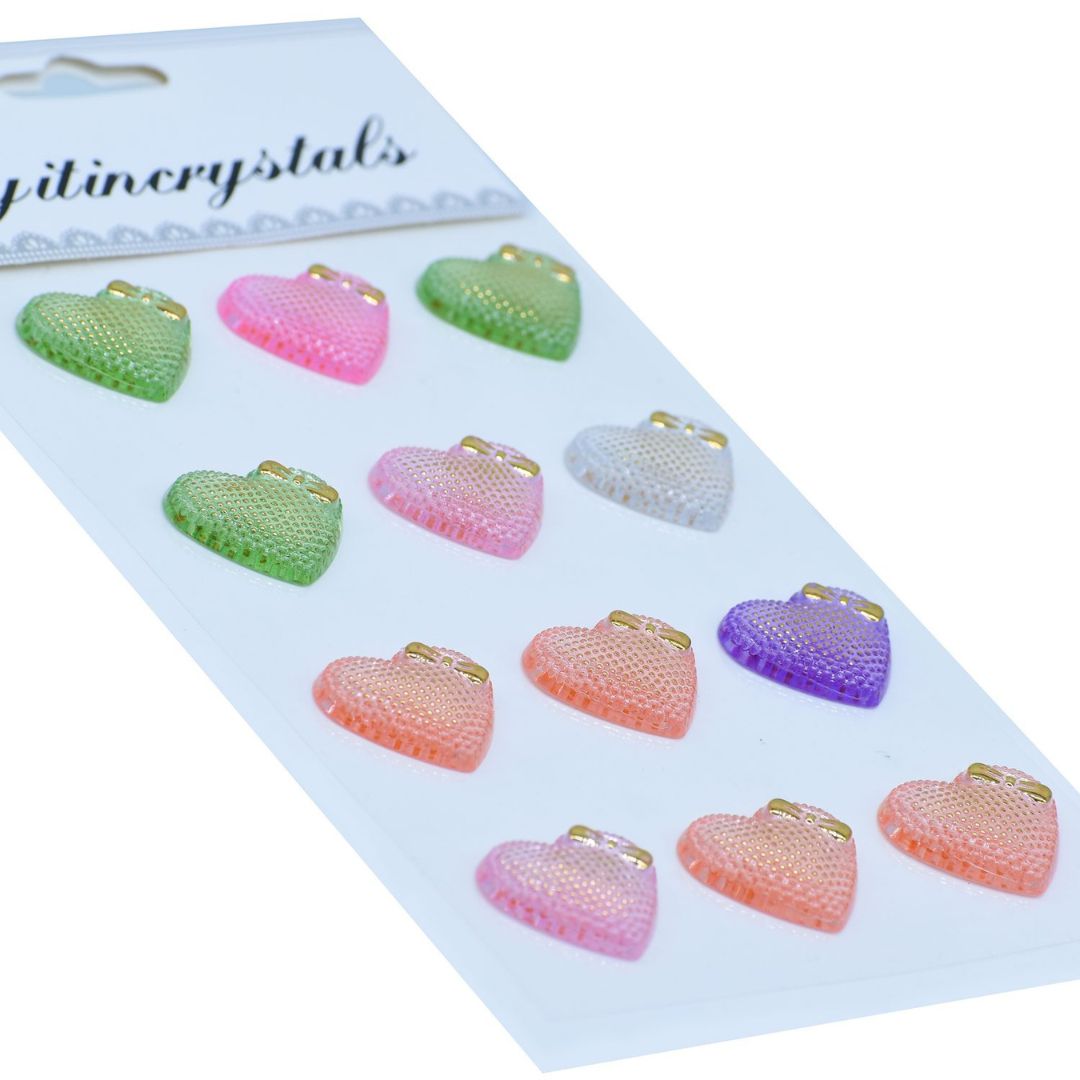 Pastel Heart Crystal Stickers | DIY Craft &  Decoration Set l Pack of 1 includes 12 hearts