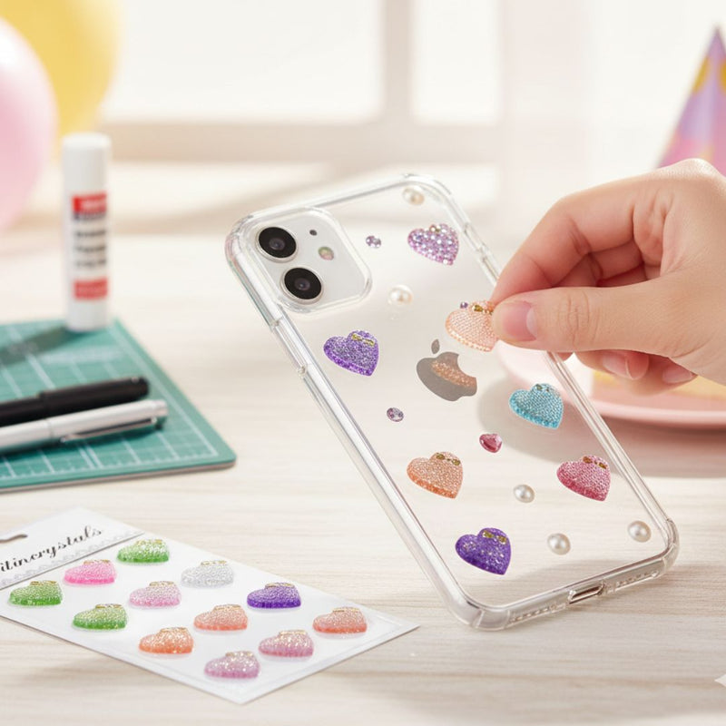 Pastel Heart Crystal Stickers | DIY Craft &  Decoration Set l Pack of 1 includes 12 hearts