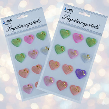 Pastel Heart Crystal Stickers | DIY Craft &  Decoration Set l Pack of 1 includes 12 hearts