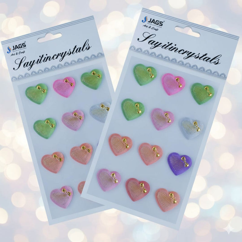 Pastel Heart Crystal Stickers | DIY Craft &  Decoration Set l Pack of 1 includes 12 hearts