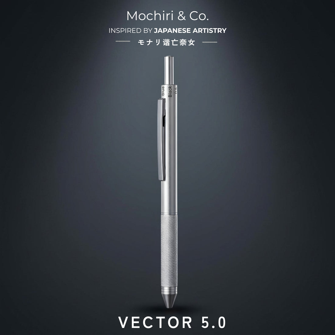 Mochiri & Co. Japan inspired VECTOR 5 | Matte Silver 4-in-1 Multi-Function Writing Instrument | 3 Ink Colours + 0.5mm Pencil