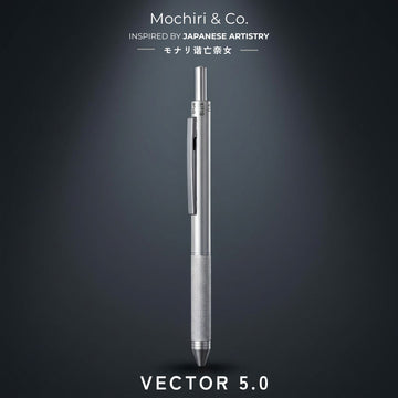 Mochiri & Co. Japan inspired VECTOR 5 | Gloss Steel 4-in-1 Multi-Function Writing Instrument | 3 Ink Colours + 0.5mm Pencil
