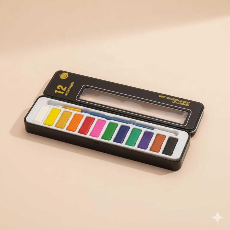 Vibrant Palette: Explore 12 Exquisite Watercolors | 12 shade watercolors with brush