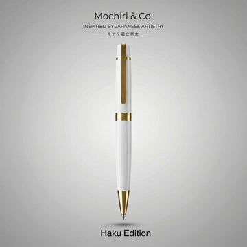 Mochiri & Co. Japan Inspired Haku (白) Edition Premium Ball Pen | White & Gold Metal Body