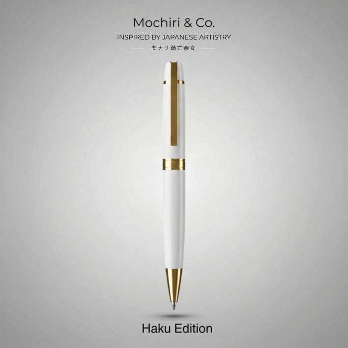 Mochiri & Co. Japan Inspired Haku (白) Edition Premium Ball Pen | White & Golden Metal Body