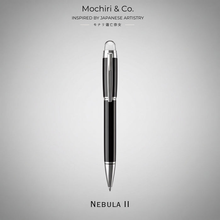 Mochiri & Co. Japan Inspired Nebula II Executive Ball Pen | Premium Black Metal Body | Crystal Dome Cap | Smooth Writing | Refillable