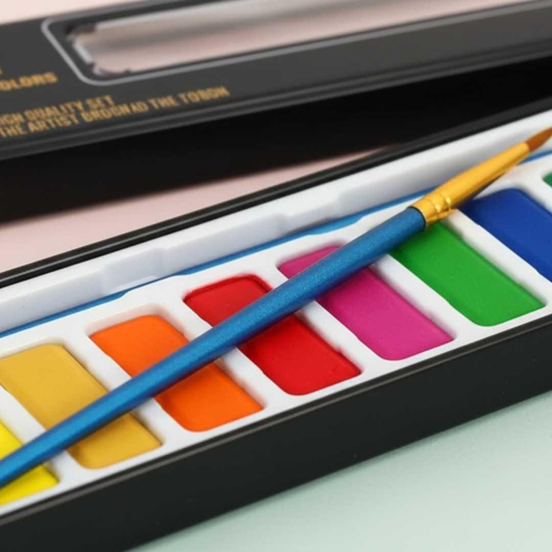 Vibrant Palette: Explore 12 Exquisite Watercolors | 12 shade watercolors with brush