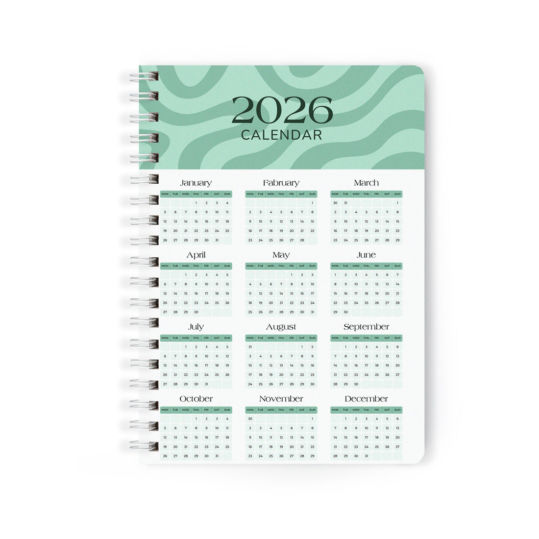 Make Each Day Count 2026 Planner | Minimal Green Wiro Diary | Matte Hardbound Cover | Daily Notes Journal