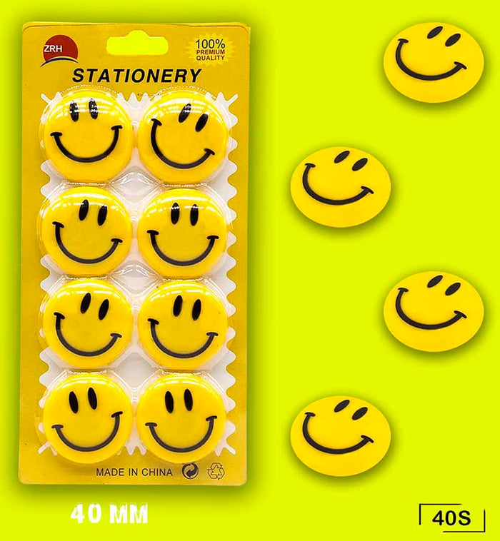 Smile Face Magnets Yellow 40mm - Pack of 8